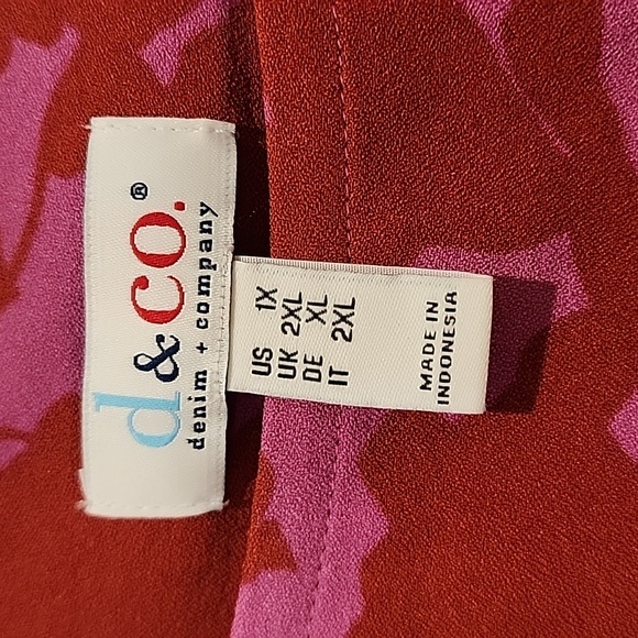 NWOT Denim and Co pink and red botanical print blouse 1x - Picture 3 of 5